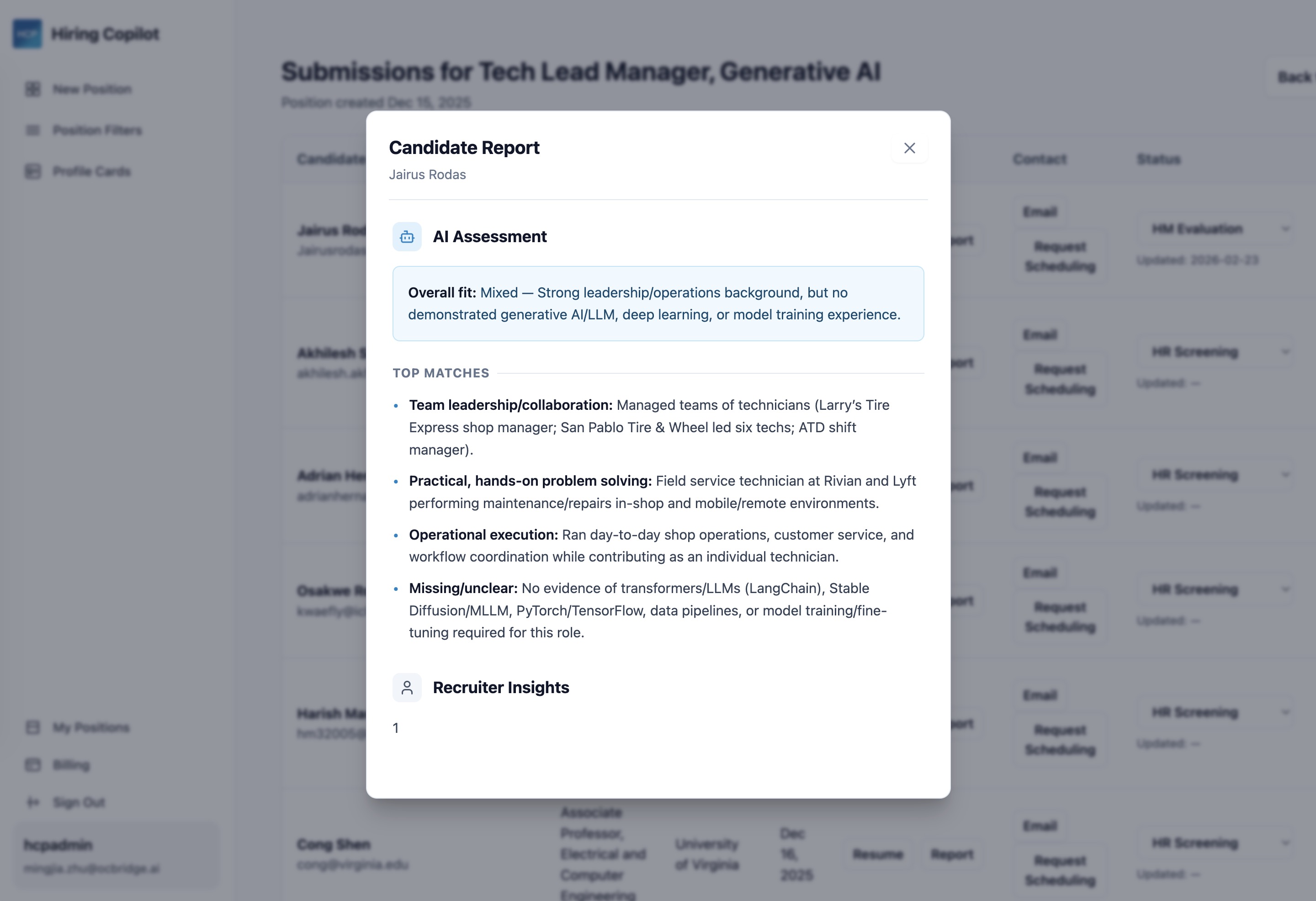Candidate report modal